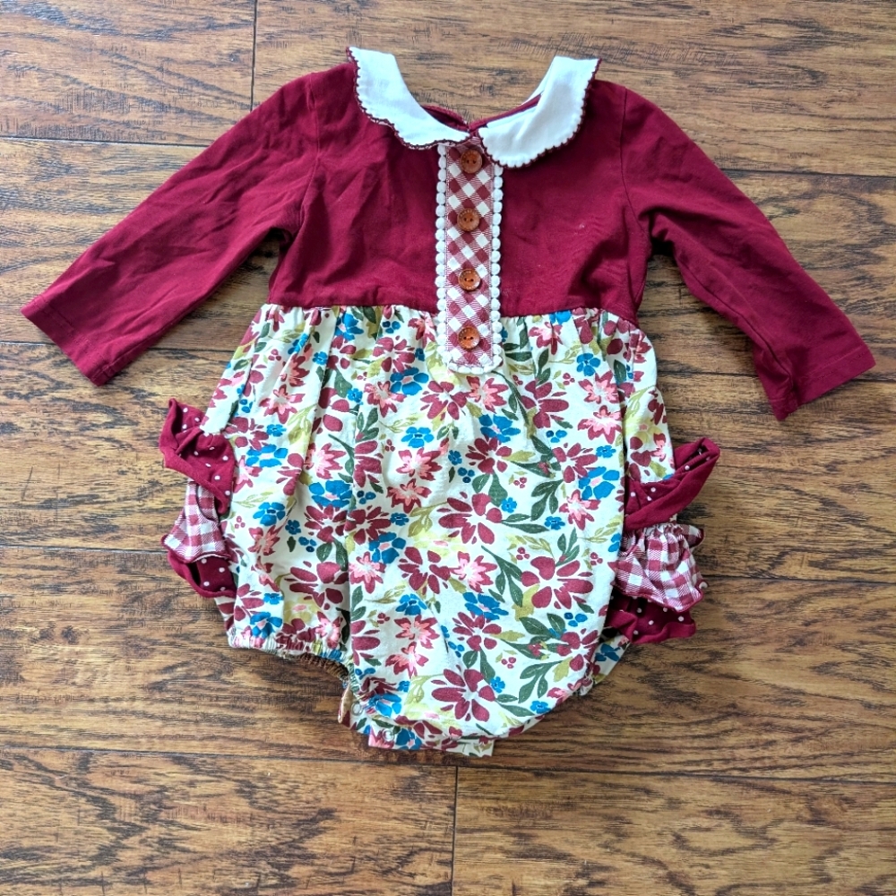 $‎ Swoon Baby Floral Ruffle Long Sleeve Bubble Romper